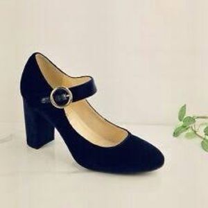 black faux suede strapped chunky heels